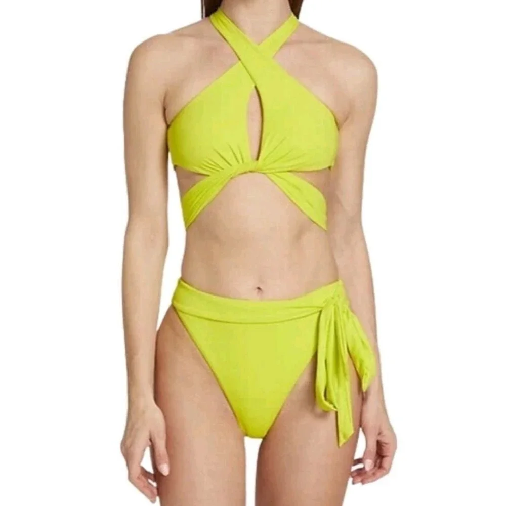 NWT Good American Styled 10-Way Electric Yellow Glam Feminine Girly Bikini Set